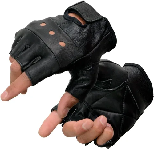 Vista 14 de Guantes Milwaukee Leather para hombre sin dedos para motocicleta Comodidad acolchada; alivio de vibración; bordado de llama