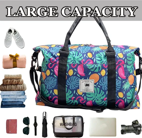 Vista 3 de Bolsas de fin de semana impermeables para mujer, grandes viajes durante la noche, bolsa de lona para entrenamiento, gimnasio, playa, natación