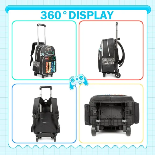 Vista 3 de Meetbelify Mochila con ruedas para niños Mochila con ruedas para niños Mochila con ruedas para estudiantes de primaria, Negro -, Mediana, Mochila