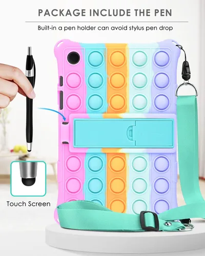 Vista 4 de DETUOSI Funda protectora de silicona para Samsung Galaxy Tab A8 de 10.5 pulgadas versión 2022, Galaxy Tab A8 10.5 con correa y lápiz capacitivo, rosa