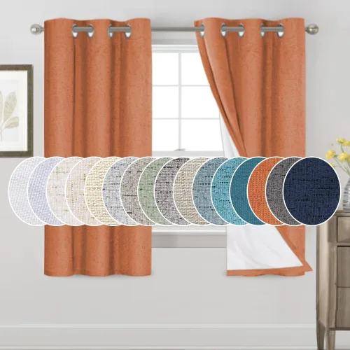 Vista 36 de Cortinas con textura de lino 100% opacas de 64 pulgadas de largo, juego de 2 paneles de cortinas de lino opacas con forro aislante térmico que Arena