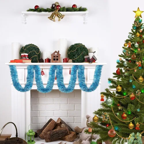 Vista 5 de Guirnalda de oropel de Navidad azul claro de 118 pies, guirnalda metálica giratoria brillante para colgar en el árbol de Navidad, hogar, oficina