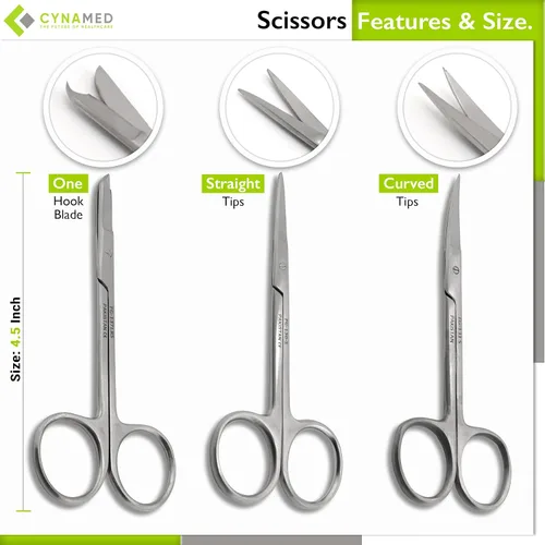 Vista 5 de Juego de 7 piezas: tijeras, pinza, pinza hemostática, porta agujas y destornillador para entrenamiento educativo y procedimientos médicos, fabricado