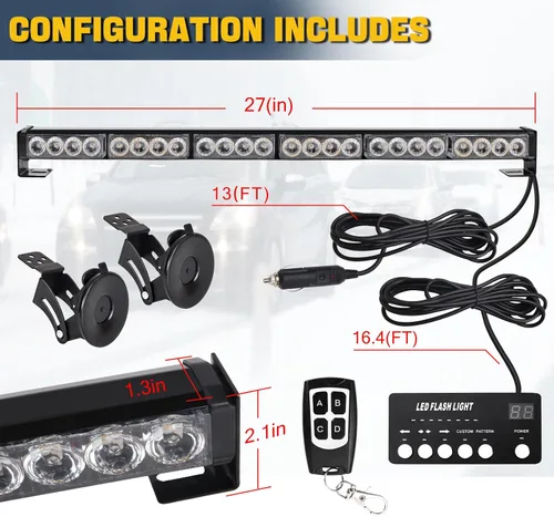 Vista 6 de 29D6-TT, Blanco/Ámbar 13 Flash Patterns,Pattern Memory,Waterproof(Non-submersible),12V Fit,Suction Mount,Fits Emergency & Construction Vehicles