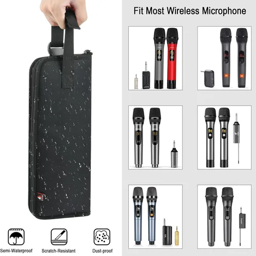 Vista 3 de Estuche de micrófono inalámbrico dual, bolsa de almacenamiento portátil, funda de transporte de viaje, funda protectora con asa organizadora