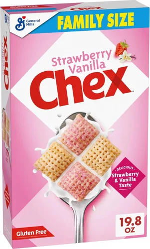 Vista 8 de Cereal Chex de Fresa y Vainilla, cereales para el desayuno sin gluten, hechos con grano integral, 12.4 onzas