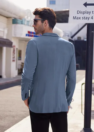 Vista 3 de COOFANDY Blazer casual de lino para hombre, ligero, ajuste regular, chaqueta deportiva con un botón