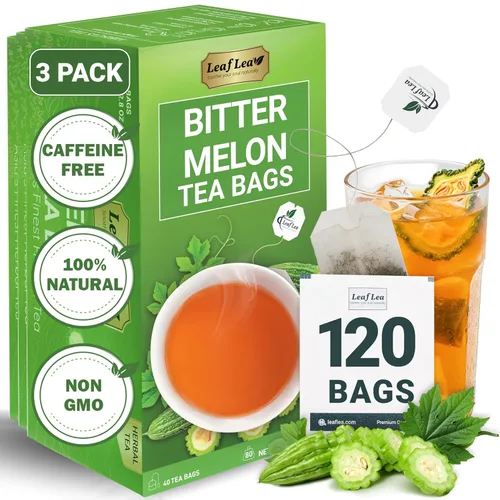 Vista 55 de LeafLea Bolsas de té de melón amargo natural, 40 bolsas de té de hierbas Cundeamor - Té de frutas Melon Amargo Gohyah Apoyo para el bienestar