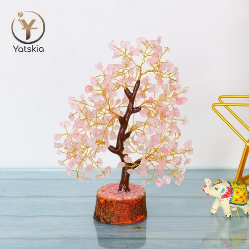 Vista 5 de Árbol de piedras preciosas de cuarzo rosa, cristal para energía positiva, figura de Feng Shui, bonsái de dinero, árbol de la vida, decoración