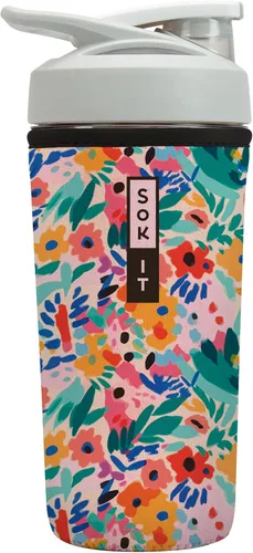 Vista 45 de Sok It BotlSok Botella Mezcladora de Proteínas con Funda Aislante de Neopreno (Floral Abstracto, Se Ajusta a Mezcladoras de 24oz)