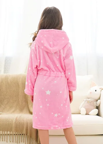Vista 4 de Doctor Unicorn Bata de Baño Suave con Capucha de Arcoíris Ropa de Dormir para Niñas