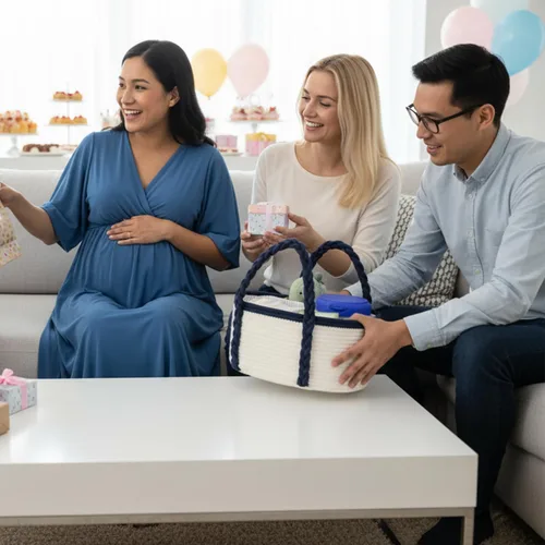 Vista 7 de Organizador de pañales portátil para cambiador, regalos de baby shower, artículos esenciales para recién nacidos, cuerda de algodón, cesta de Blanco