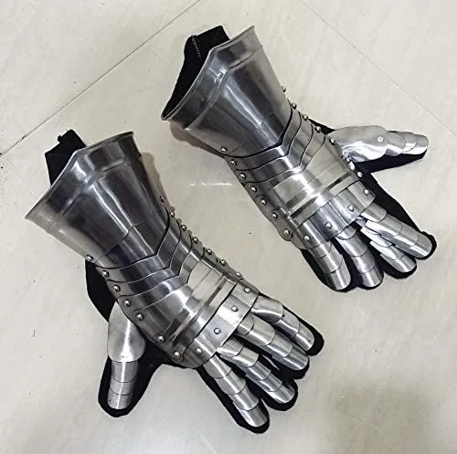 Vista 5 de Guantes de acero para disfraz de caballero medieval de Halloween, plateado