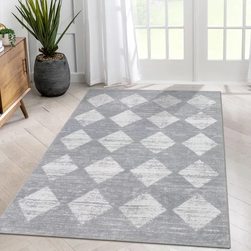 Vista 45 de Lahome - Tapete con diseño de entramado marroquí, a cuadros, pequeño, suave y antideslizante, moderno, resistente a las manchas, para puerta Negro