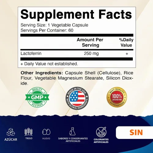 Vista 10 de Vitamatic Lactoferrin 250 mg, 60 Cápsulas Vegetales, Hecho en Estados
