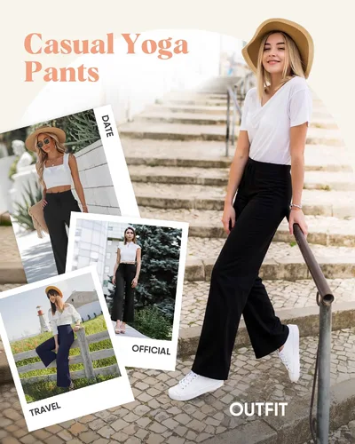 Vista 5 de ZOOSIXX Pantalones de yoga para mujer, pantalones de pierna ancha, holgados, casuales, holgados, holgados, holgados, de cintura alta, pijamas