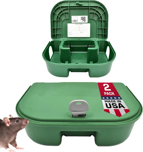 Vista 9 de Exterminators Choice Caja grande para cebo para ratas con 1 llave, plástico, resistente a la intemperie, resistente a la intemperie, caja verde