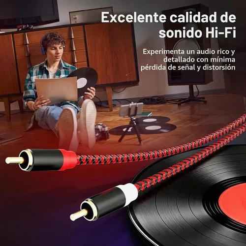Vista 2 de Cable RCA de 3 pies, 2RCA macho a 2-RCA macho Cable de Audio Estéreo para Subwoofer [Sonido Hi-Fi] Cable de Audio Auxiliar Trenzado de Nylon
