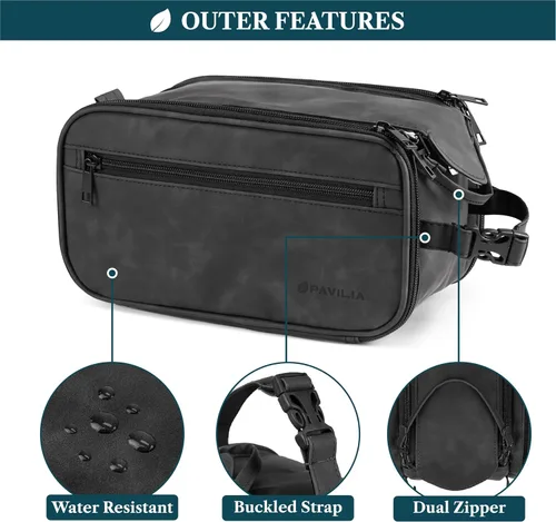 Vista 5 de PAVILIA Neceser para hombres y mujeres, bolsa de viaje, estuche organizador de artículos de tocador, artículos esenciales de viaje, kit de afeitado