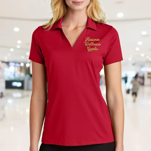 Vista 3 de Polo bordado personalizado para mujer con logotipo y logotipo de seda para mujer