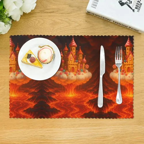 Vista 3 de Rectangular Placemats Set of 4, Heat Resistant Candy Castle Printed Kitchen Dining Table Mats