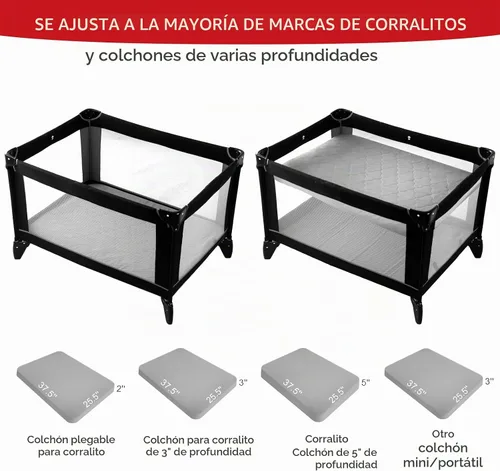 Vista 3 de Protector de colchón impermeable Pack and Play (solo funda) 39 x 27 pulgadas, compatible con Graco Pack and Play & Dream On Me & Pamo Babe, tela