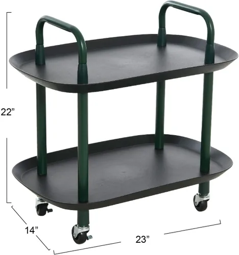 Vista 3 de Main + Mesa Carrito moderno de plástico y metal de 2 niveles, negro y verde oscuro