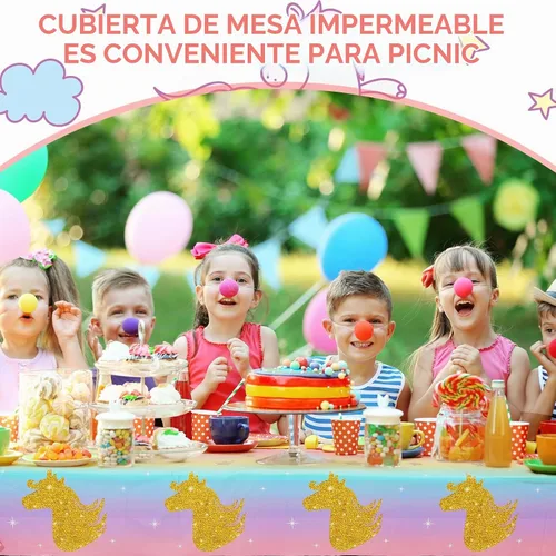 Vista 4 de Zhehao - Mantel de cumpleaños de unicornio de 108 x 54 pulgadas, plástico