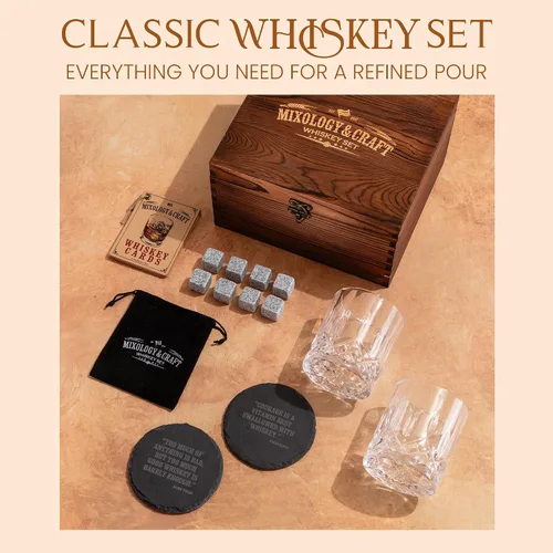 Vista 8 de Mixology & Craft Set de regalo de vasos de whisky Juego de whisky + 2 - Marrón chocolate