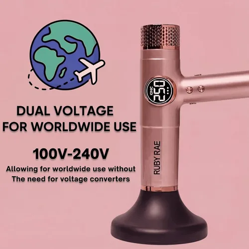 Vista 8 de RUBY RAE Secador de pelo Ionic de 2000 W, secador profesional de doble voltaje con difusor, diseño ligero, secado rápido, tecnología de bajo ruido
