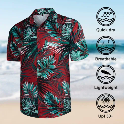 Vista 6 de Camisa hawaiana de 2 piezas para hombre, camisa casual de manga corta con botones