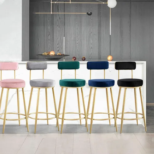 Vista 8 de Taburete de bar de cocina, juego de 2, silla de mostrador moderna de terciopelo de 25.6 pulgadas con respaldo para isla de cocina, comedor