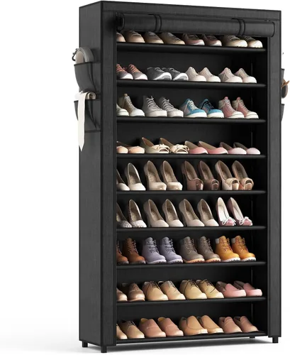 Vista 11 de LANTEFUL Zapatero con cubiertas, organizador de zapatos de 5 niveles de gran capacidad, estante para zapatos, 20-24 pares, ahorro de espacio, Negro