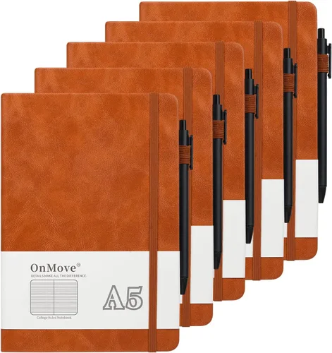 Vista 10 de Cuadernos diarios para mujeres y hombres, paquete de 5 unidades, tapa dura de cuero a granel con soporte para bolígrafo, 160 páginas, papel grueso