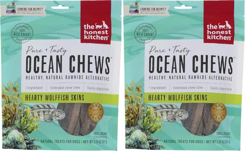 Vista 9 de The Honest Kitchen Golosinas para perros Human Grade Ocean Chews™ Hearty Wolffish Skins, 3.25 oz (Beams™)