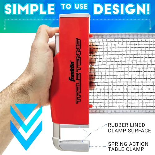 Vista 5 de Franklin Sports - Juego de tenis de mesa portátil para llevar, red de ping pong + (2) paletas, pelotas de ping pong incluidas, 2 jugadores Portable