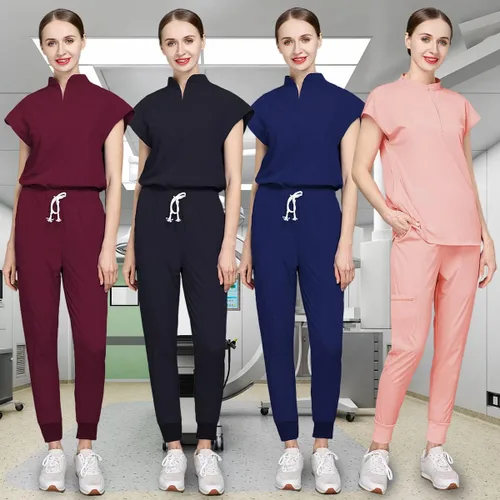 Vista 6 de niaahinn Unsex - Conjunto de traje médico para mujer, cuello en V y pierna recta, pantalones con cordón, uniformes de enfermería para hombres