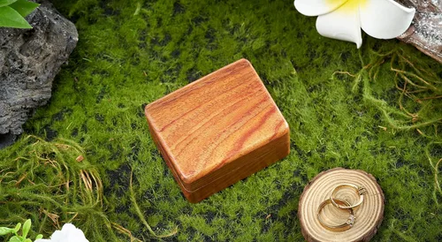 Vista 3 de Caja para anillos de madera con 3 ranuras, caja de madera hecha a mano para anillos de ceremonia de boda, grabada para compromisopropuesta, estuche
