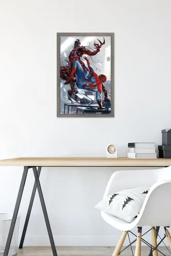 Vista 6 de Trends International Marvel Comics Carnage - Póster de pared de batalla con Spider-Man, 14.725 x 22.375 pulgadas, versión enmarcada de madera
