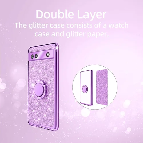 Vista 8 de Funda para teléfono Google Pixel 6a, funda para Google Pixel 6a para mujer, con purpurina, suave, elegante, transparente, TPU de lujo, linda funda