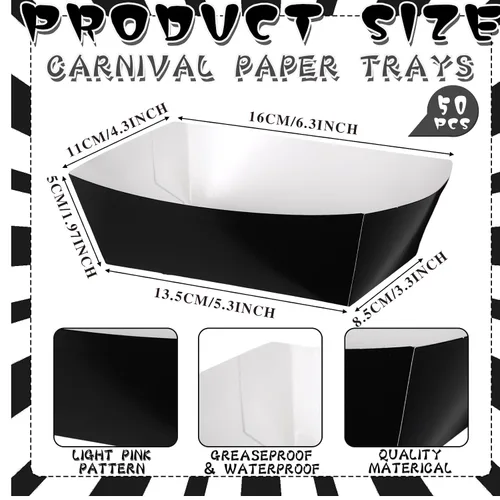 Vista 2 de Geosar 100 piezas de bandejas de papel negro para alimentos al por mayor desechables con envoltorio de papel encerado negro Bandejas para servir