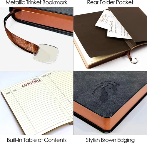 Vista 4 de LeStallion Bonito cuaderno negro a rayas, diario de piel sintética de tapa suave, papel de escritura de alta calidad de 120 GSM, 200 páginas
