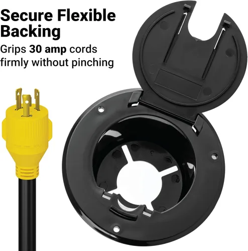 Vista 6 de Halotronics Escotilla redonda eléctrica de 4 1/4 pulgadas para cables de 30 amperios de RV (negra)