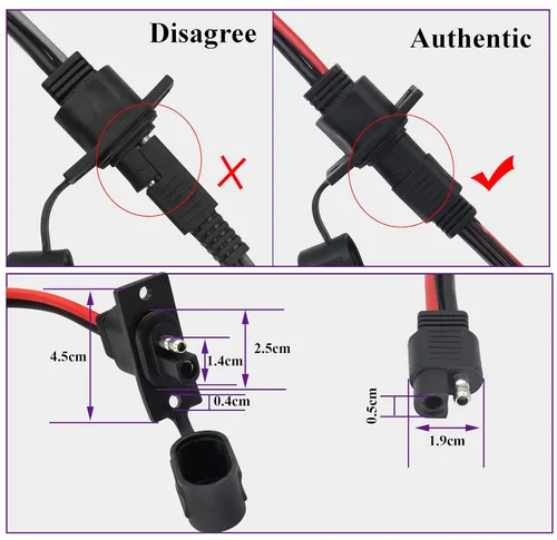 Vista 3 de Cable adaptador de puerto lateral de salida de corriente SAE de 12 AWG con fusible de 20 A, SAE resistente a la intemperie, cable conector