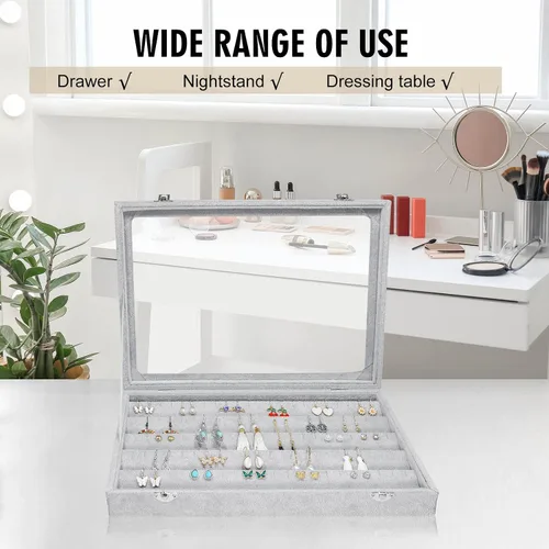 Vista 6 de Siveit Bandeja organizadora de aretes, de terciopelo, caja de almacenamiento premium de 110 ranuras, 55 pares de organizador de exhibición de aretes