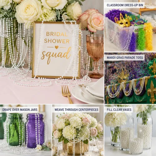 Vista 4 de WEOXPR Collares de perlas de imitación blancas a granel, collar de cuentas de Mardi Gras, collares de perlas de imitación de 32 pulgadas para mujer