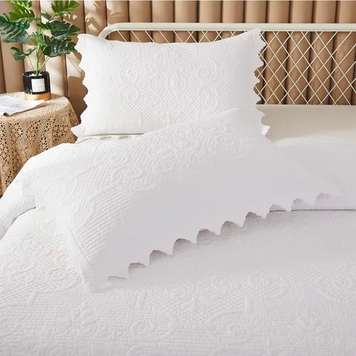 Vista 8 de Brandream Juego de edredón blanco de 6 piezas, tamaño King, juego de ropa de cama de lujo estilo casa de campo, colchas acolchadas de algodón