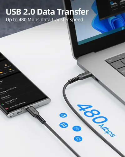 Vista 3 de Cable corto USB C a USB C de 0.5 pies, paquete de 3, cable de carga rápida