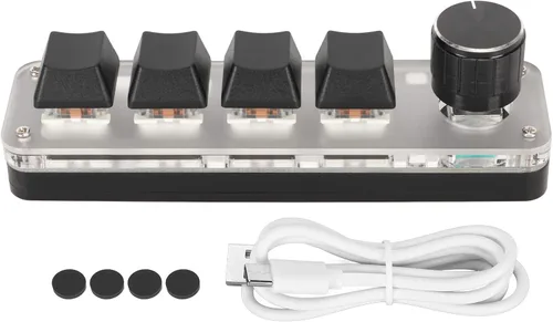 Vista 9 de Diyeeni Teclado mecánico para juegos de 4 teclas, teclado macro programable con retroiluminación RGB, teclado con una sola mano con perilla