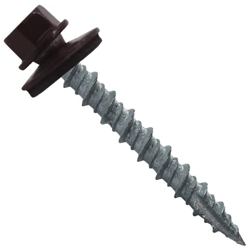 Vista 11 de 10 tornillos para techos de metal gris ABC de 1-1/2 pulgadas, cabezal de arandela hexagonal, arranque automático/roscado, arandela EPDM. 1 bolsa